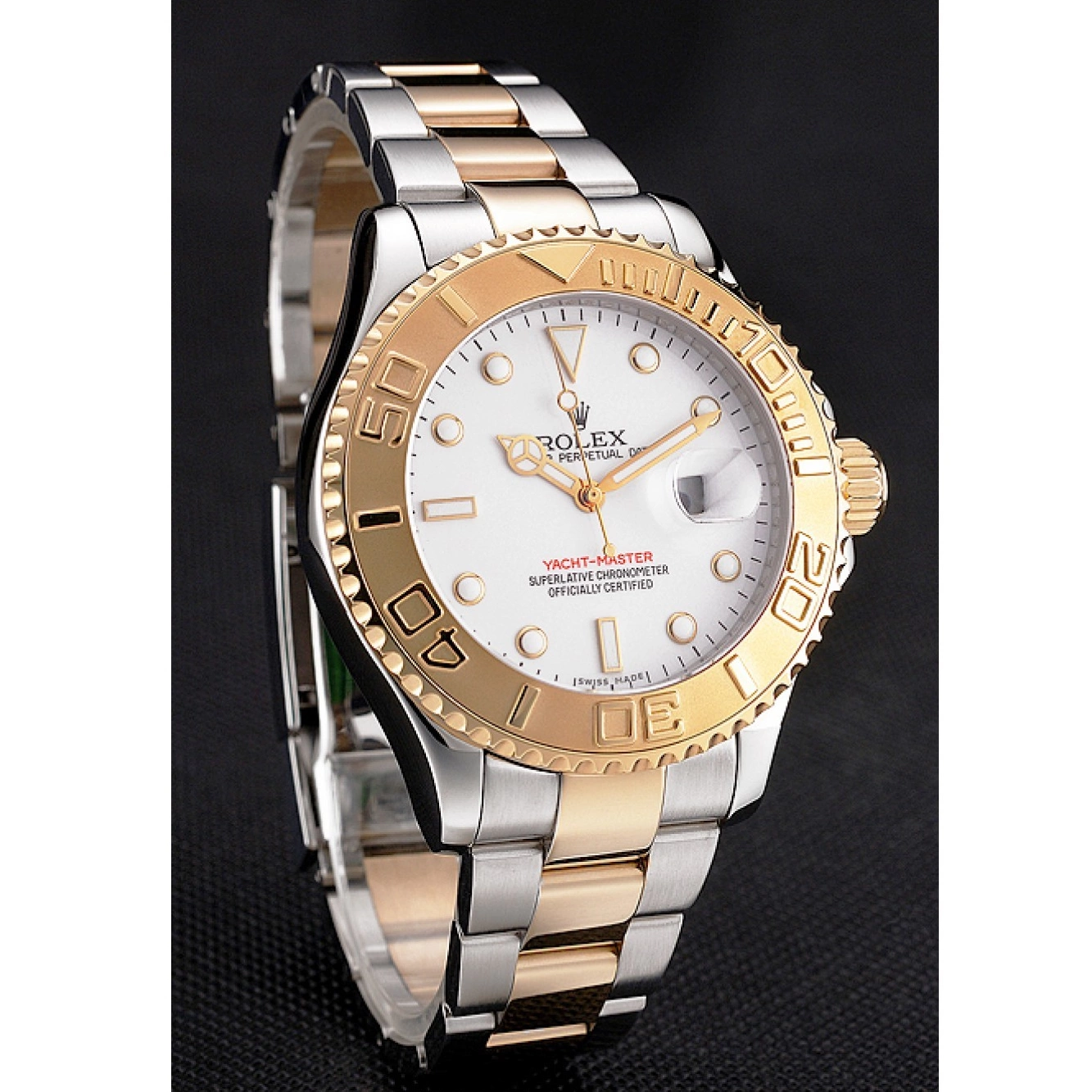 Aaa replica watch Two Gold Steel Case Bracelet Yacht-Master Stainless Dial Tone White Bezel Rolex 0823
